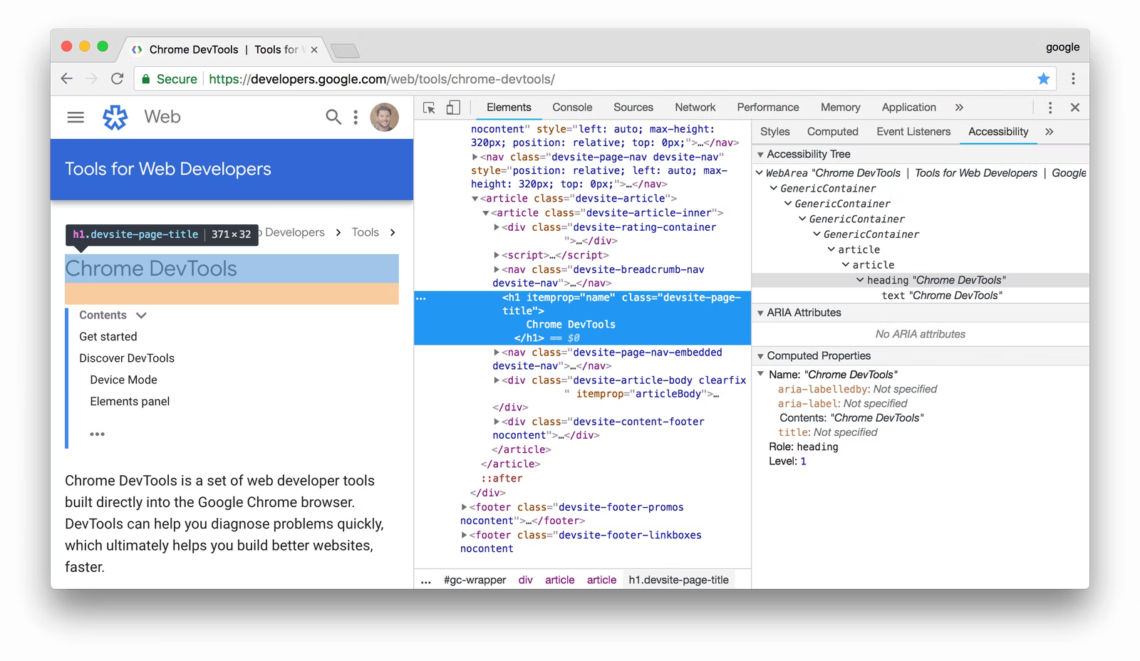 Google Chrome Developers tools screenshot